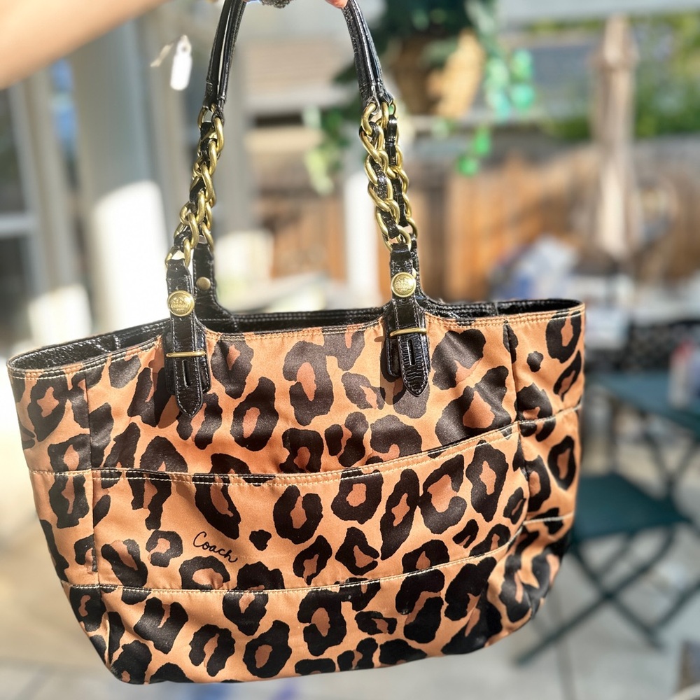 Coach Leopard Print Tote with Black Accents